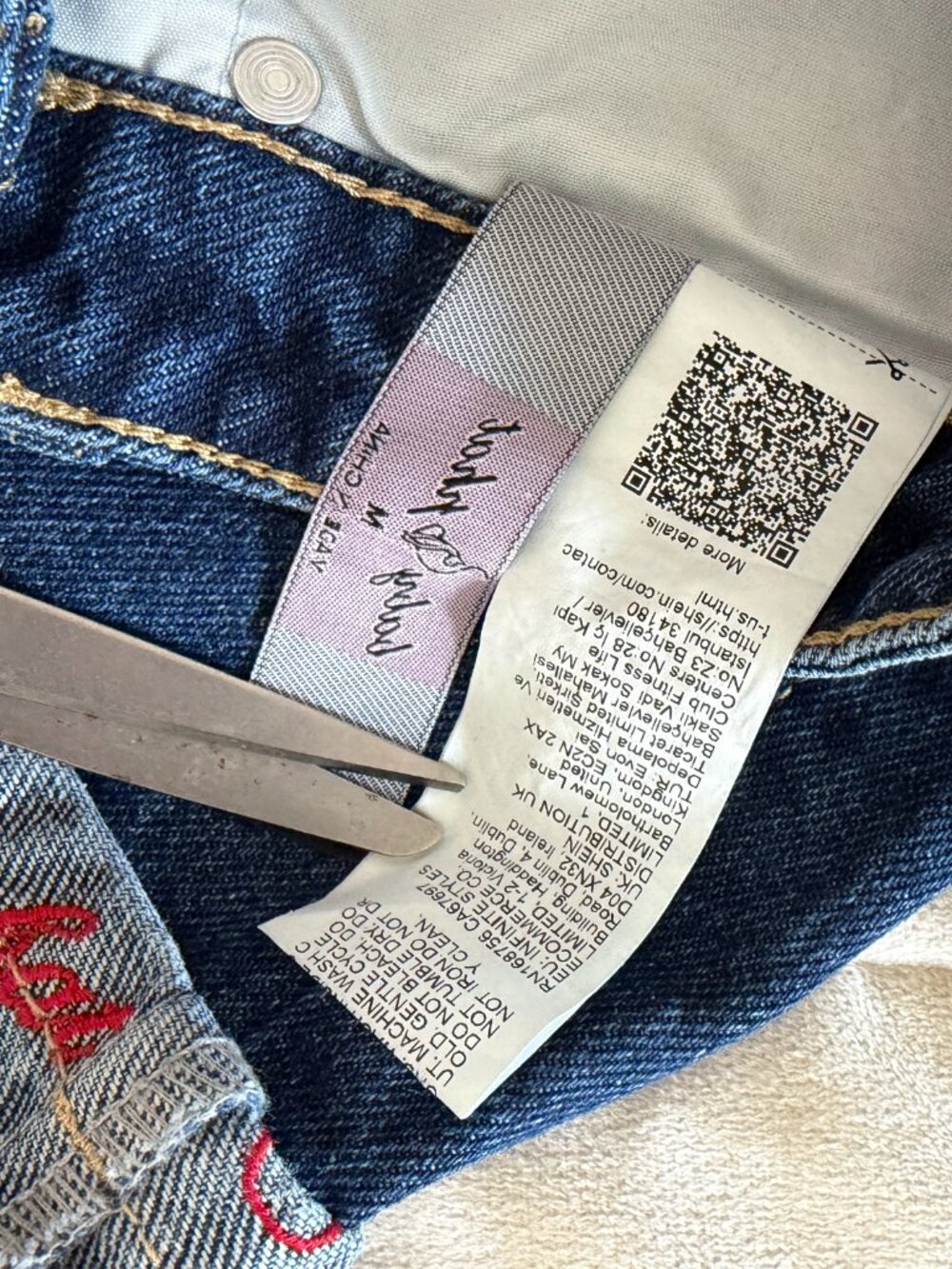 NEW Baby Phat Denim Skirt Y2K Inspo Red Embroidered Logo Hem Cat McBling Medium - Picture 10 of 10